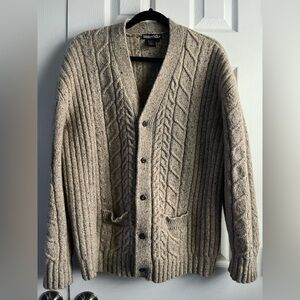 WinterSilks Womens Beige Wool Blend Cable Knit Grandpa Cardigan Sz L **Flaw**